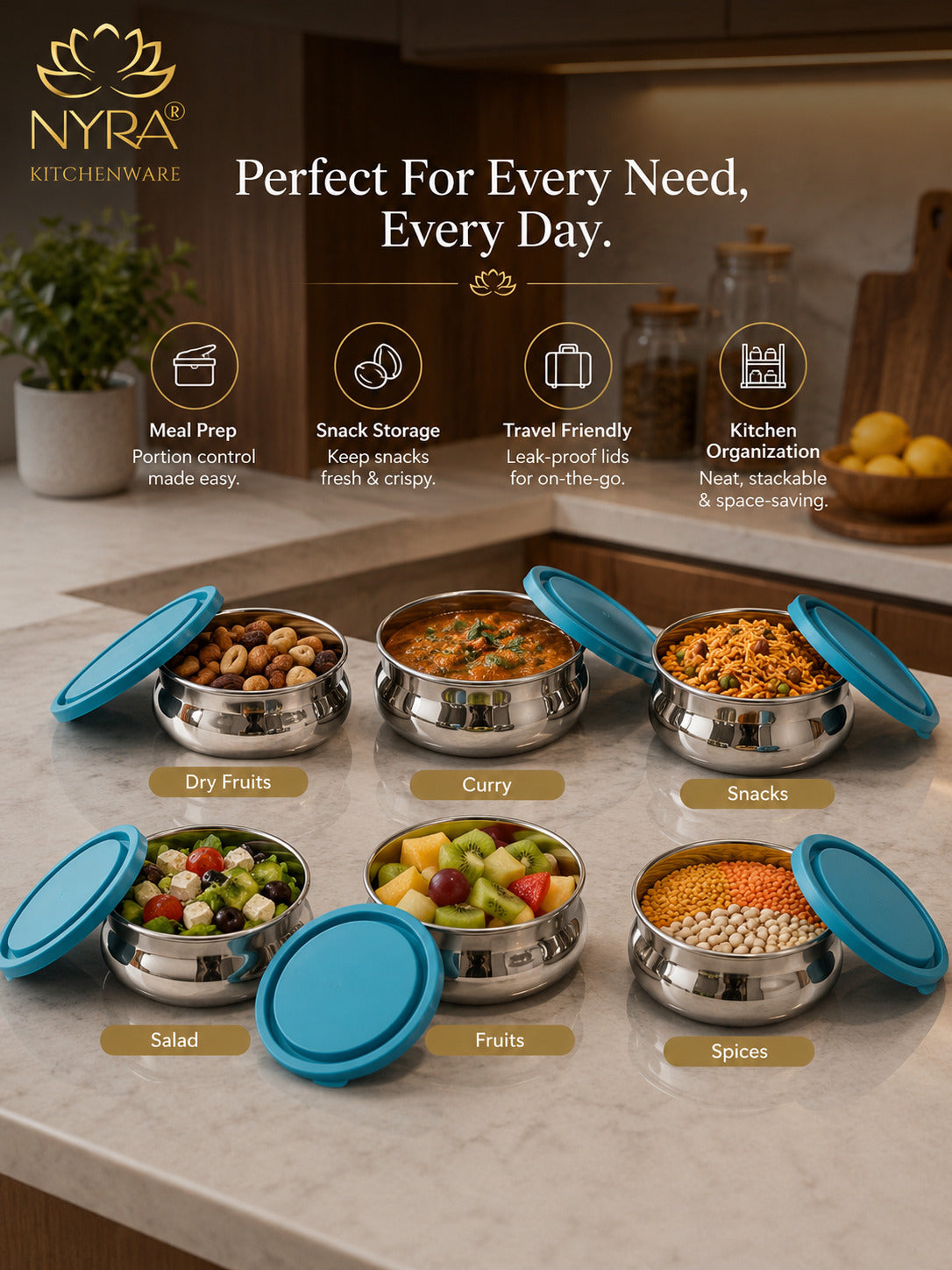 Stainless Steel Food Storage Containers with Airtight Plastic Lids | Leak-Proof, Food Grade & Rust-Proof