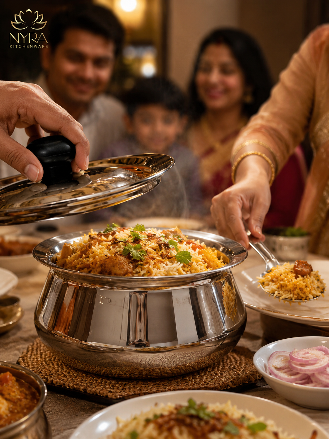 Stainless Steel Pulao Handi with Lid and PVC Knob – Set of 3