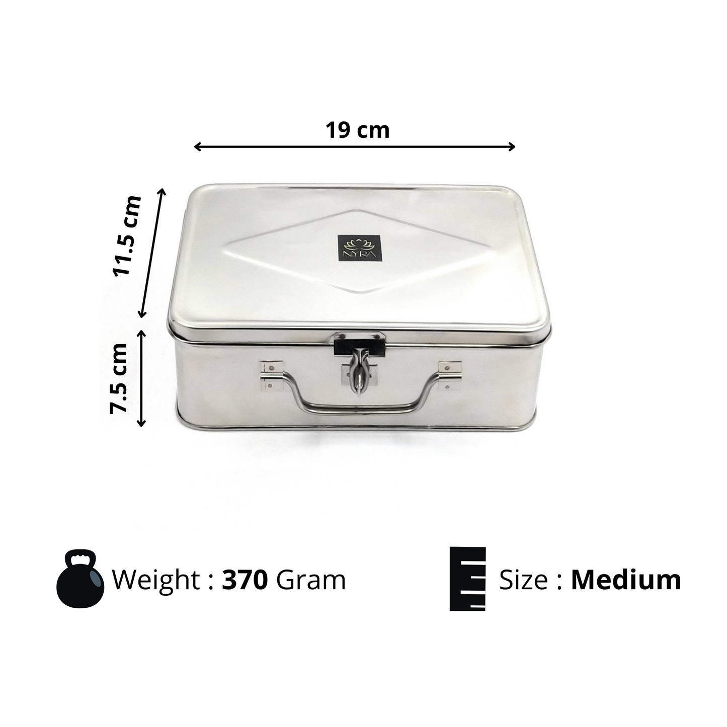 Nyra Stainless Steel Rectangular Cash Box - Manual Locker - Jewelry Box - Secure Storage for Home, Office, Retail Shop, and More - Available in 5 Sizes