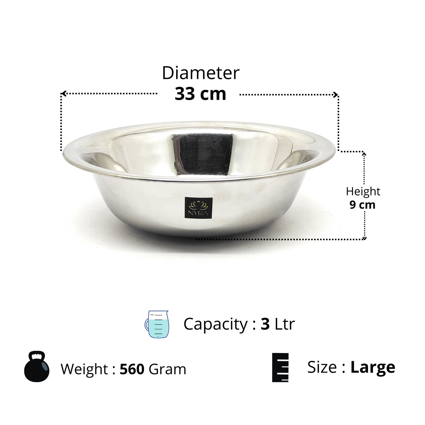 Stainless Steel Modern Plain Multipurpose Mixing Bowl | Glossy finish Deep Bowl for Kneading Dough, Whisking Mixes