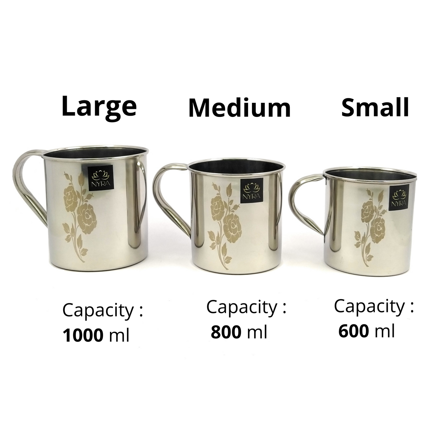 Stainless Steel Laser Printed Mug with Glossy Finish – Set of 3 Pcs