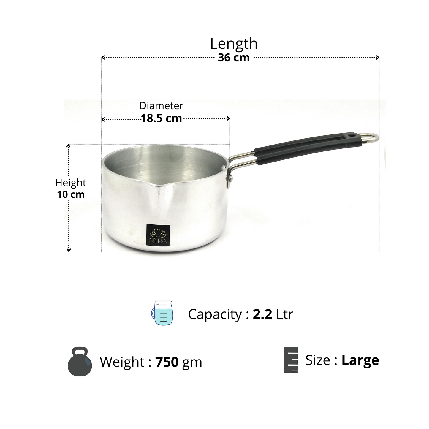 Aluminum Induction Sauce Pan with Steel Lid, Riveted PVC Handle & Swivel Hook