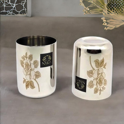 Stainless Steel Glass/ Tumbler with Laser Floral Design for Drinking  300 ML each