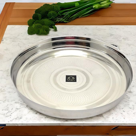 Stainless Steel Traditional Dinner/Lunch Thali | Sturdy Food Grade Quality | Round Plates with Glossy Ringer Finish