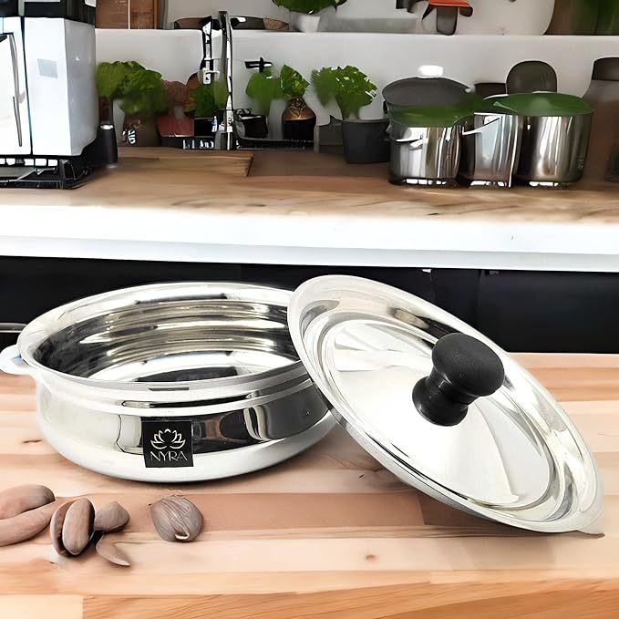 Stainless Steel Biryani Handi with Lid and PVC Knob, Cooking Handi for Dum Biryani.