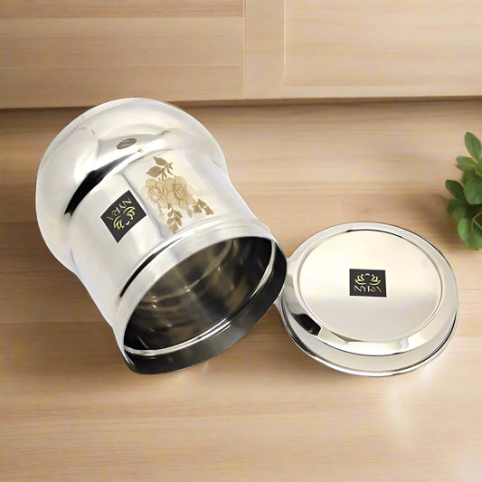 Stainless-Steel Belly Shaped Laser Floral Printed Deep Storage Box Containers Dibba
