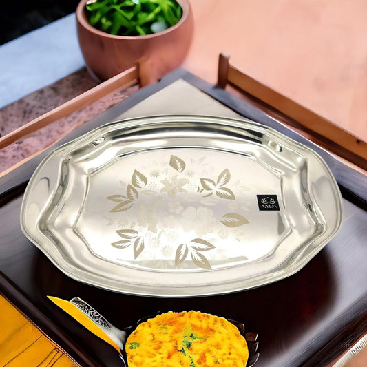 Designer Stainless Steel Serving Tray - Glossy Finish & Laser Print