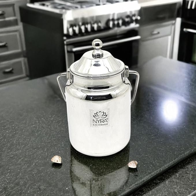 Stainless Steel Barni Milk Can with Lid - Durable Container for Milk, Oil, and Ghee Storage