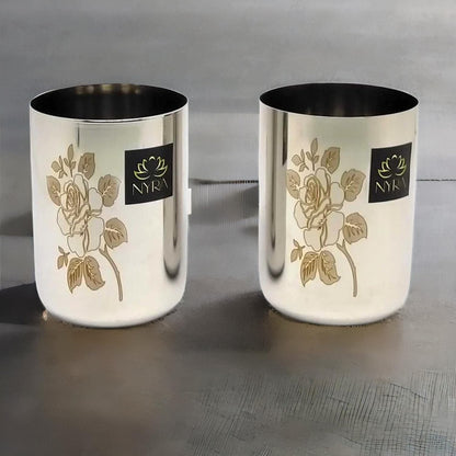 Stainless Steel Glass/ Tumbler with Laser Floral Design for Drinking  300 ML each