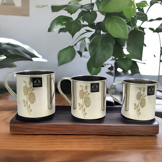 Stainless Steel Laser Printed Mug with Glossy Finish – Set of 3 Pcs