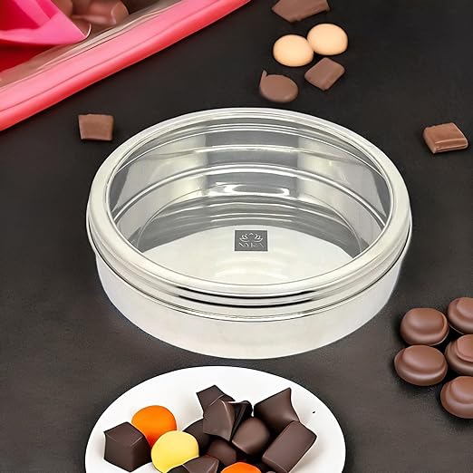 steel flat box with see through lid, chocolate box with see through lid, storage box with see through lid, glossy storage box, chappati keeper with see through lid