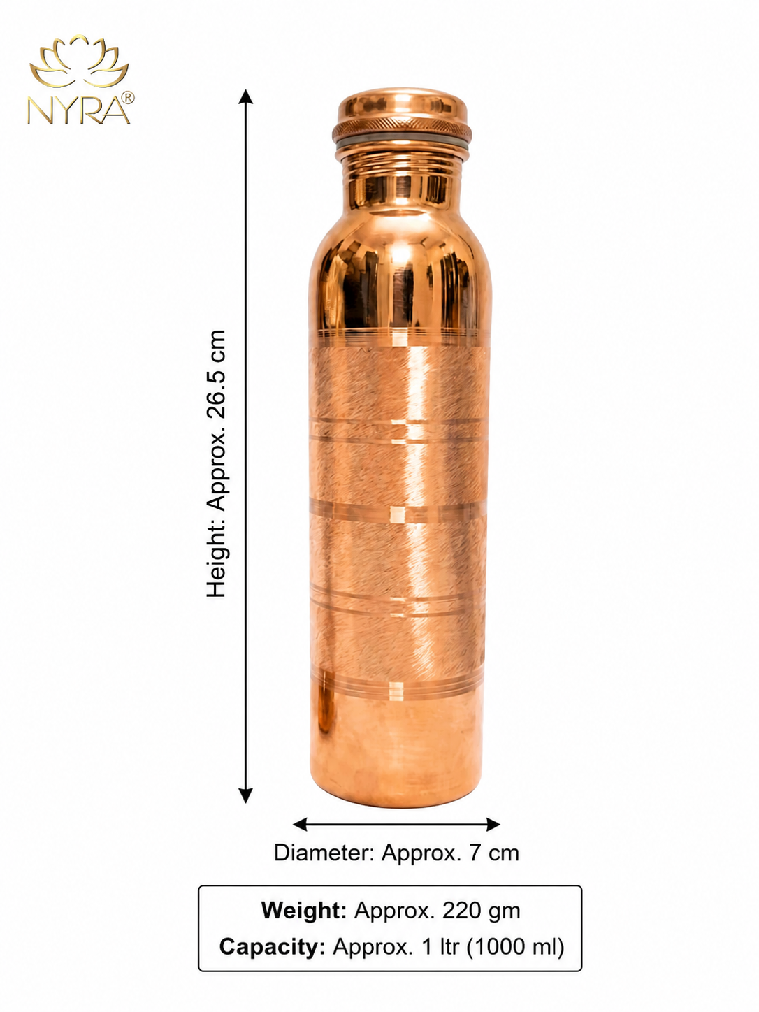 Pure Copper Water Bottle | Leak-Proof with Screw Cap | Glossy Silver-touch Copper Bottle