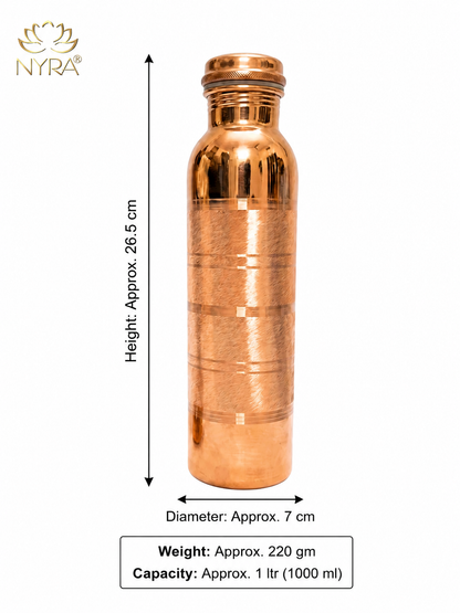 Pure Copper Water Bottle | Leak-Proof with Screw Cap | Glossy Silver-touch Copper Bottle