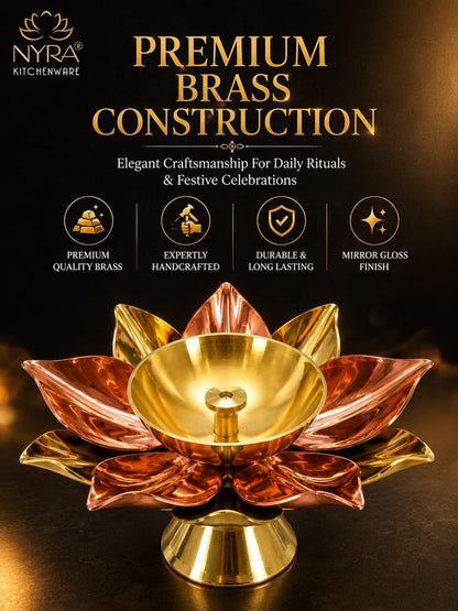Brass Lotus Kamal Diya | Premium Handmade Akhand Oil Lamp - Pooja Brass Diya Stand
