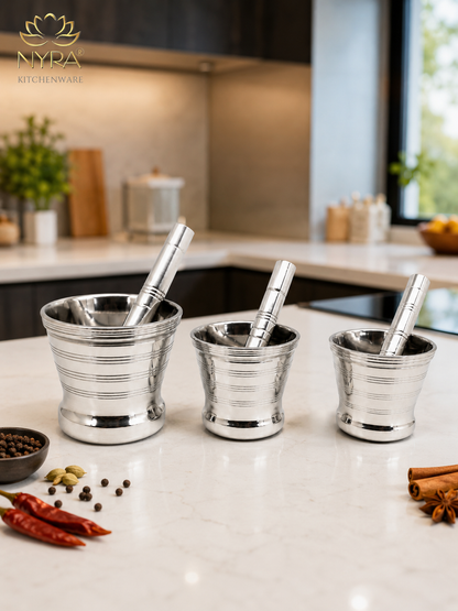 Premium Stainless Steel Mortar & Pestle Set/Khalbatta/Imam Dasta - 3 sizes