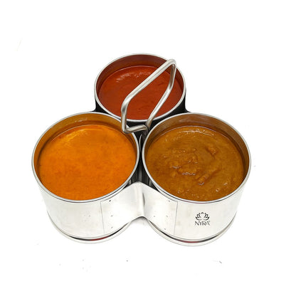 Stainless Steel Chougadha | Chaumukha Vegetable Holder with Handle – Premium 2, 3, 4 Container