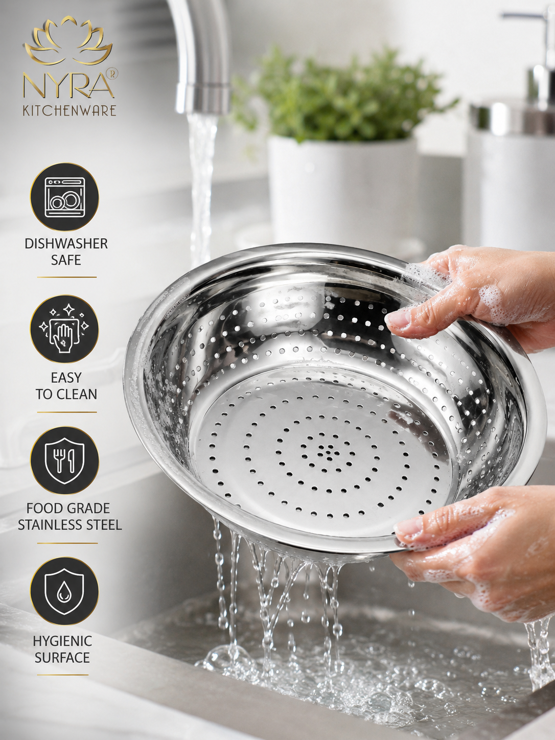 Stainless Steel Strainer & Colanders | Premium Colander/Chawal/Poha Chalni - 3 sizes
