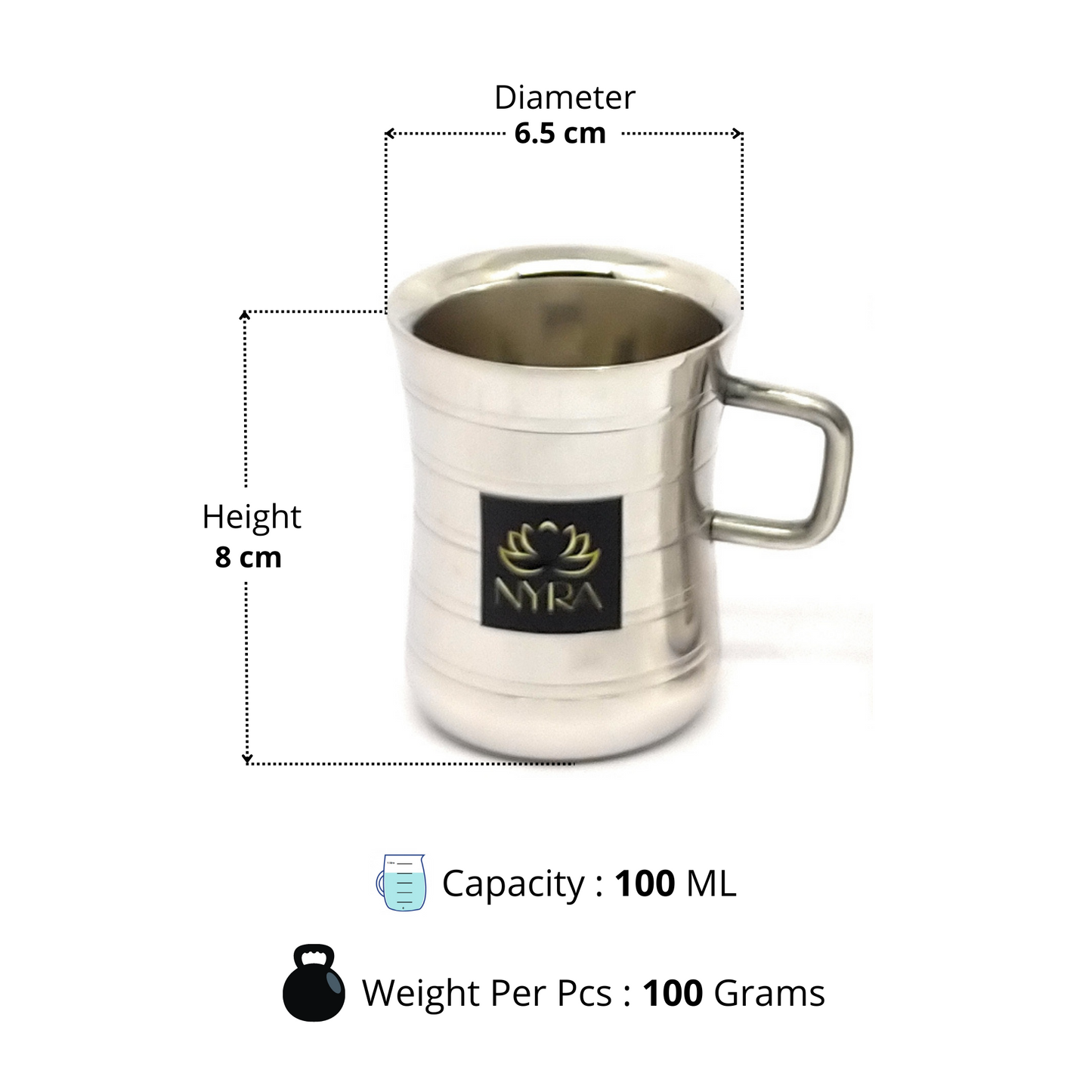 Stainless Steel Double Walled Tea/Coffee Cups – 100 ML, Glossy Finish