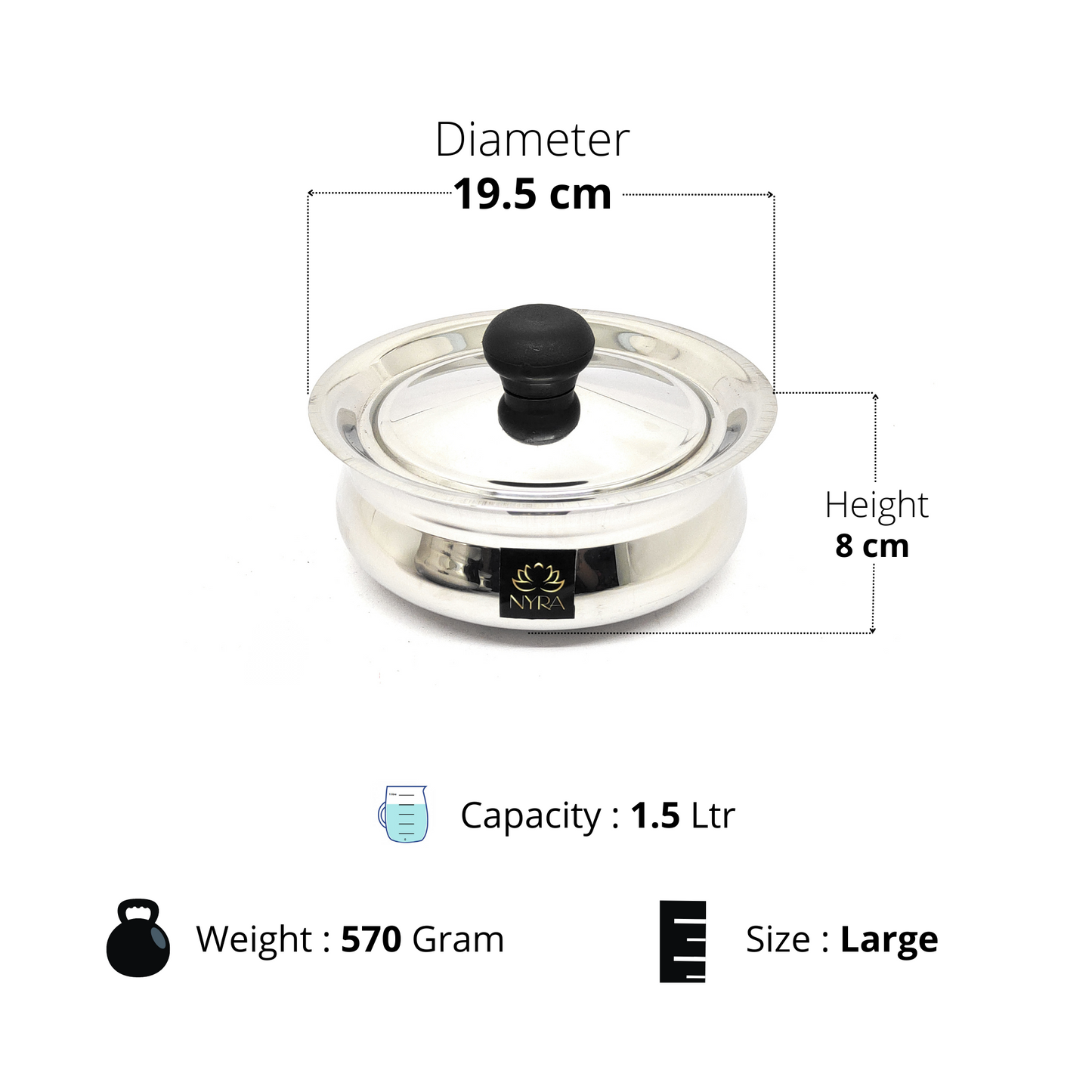 Stainless Steel Biryani Handi with Lid and PVC Knob, Cooking Handi for Dum Biryani.