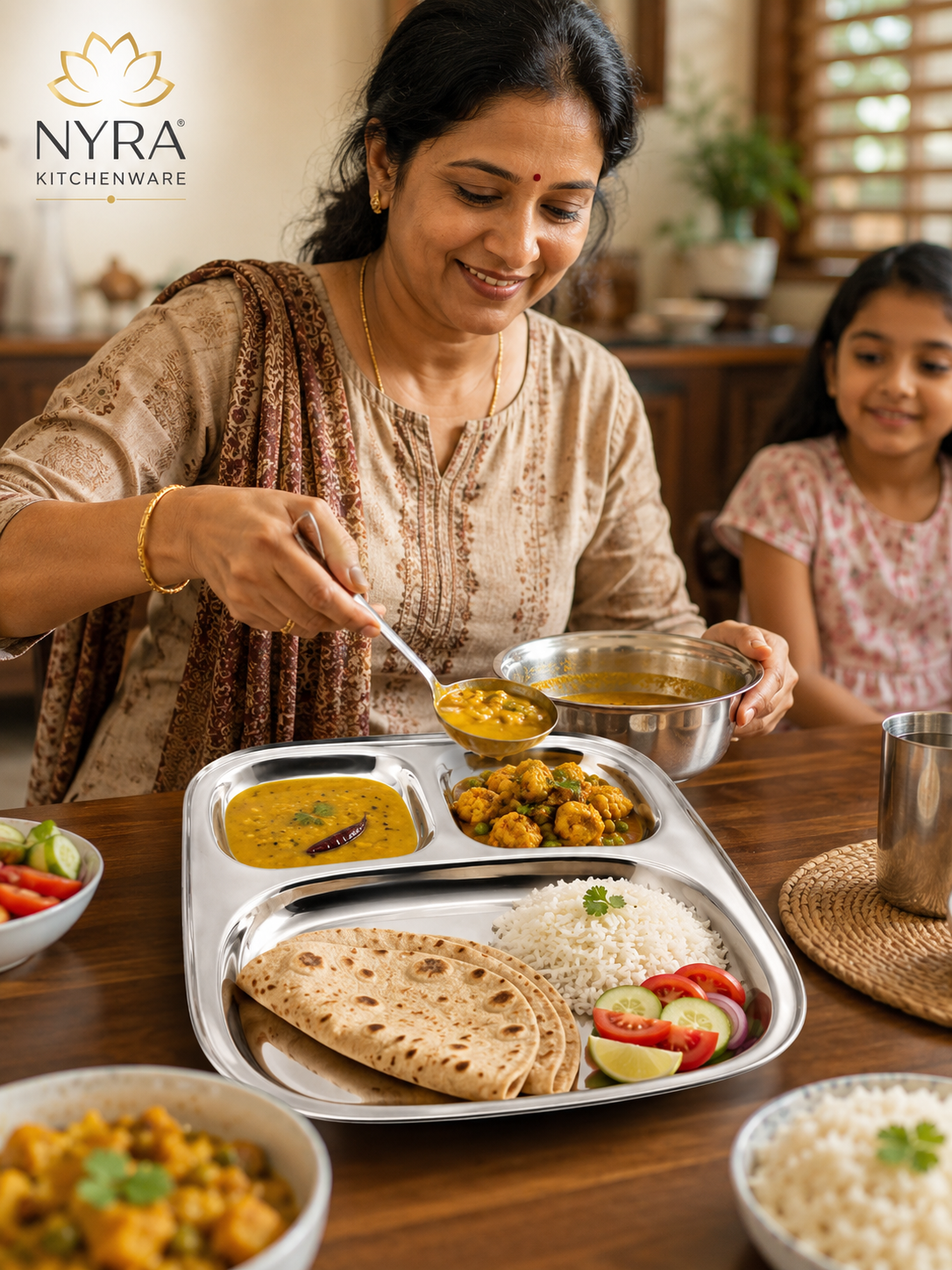 Stainless Steel Three Sectioned Plates | 3 in 1 Compartment Dinner Plate