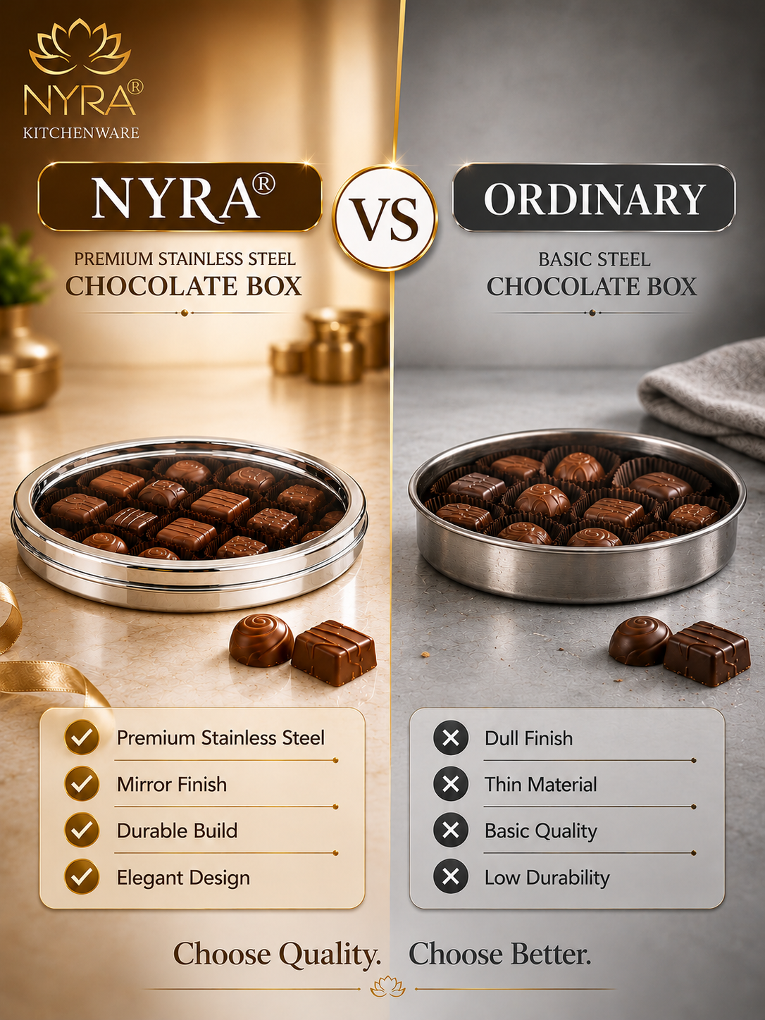 Stainless Steel Storage-Box with See Through Lid | Glossy Finish - Multipurpose Storage Container