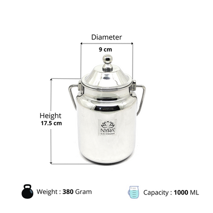 Stainless Steel Barni Milk Can with Lid - Durable Container for Milk, Oil, and Ghee Storage