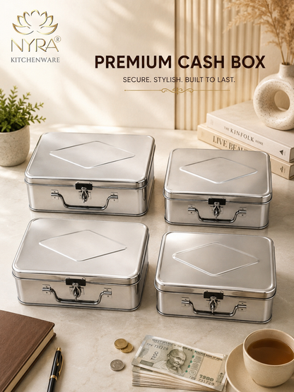 Stainless Steel Multi-Purpose Cash/Storage Box | Secure for Money, Jewelry & Documents