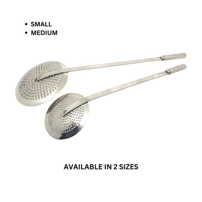 Stainless Steel Jhara/Deep-Frying Skimmer | Perforated Sturdy Ladle - Rust-Free