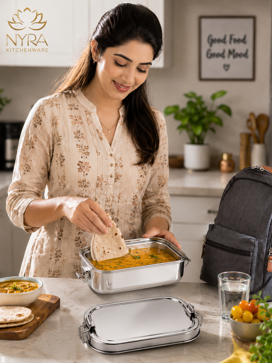 Stainless Steel Rectangular Lunch Box | Leak-Proof Tiffin with Inner Container & Locking Clip