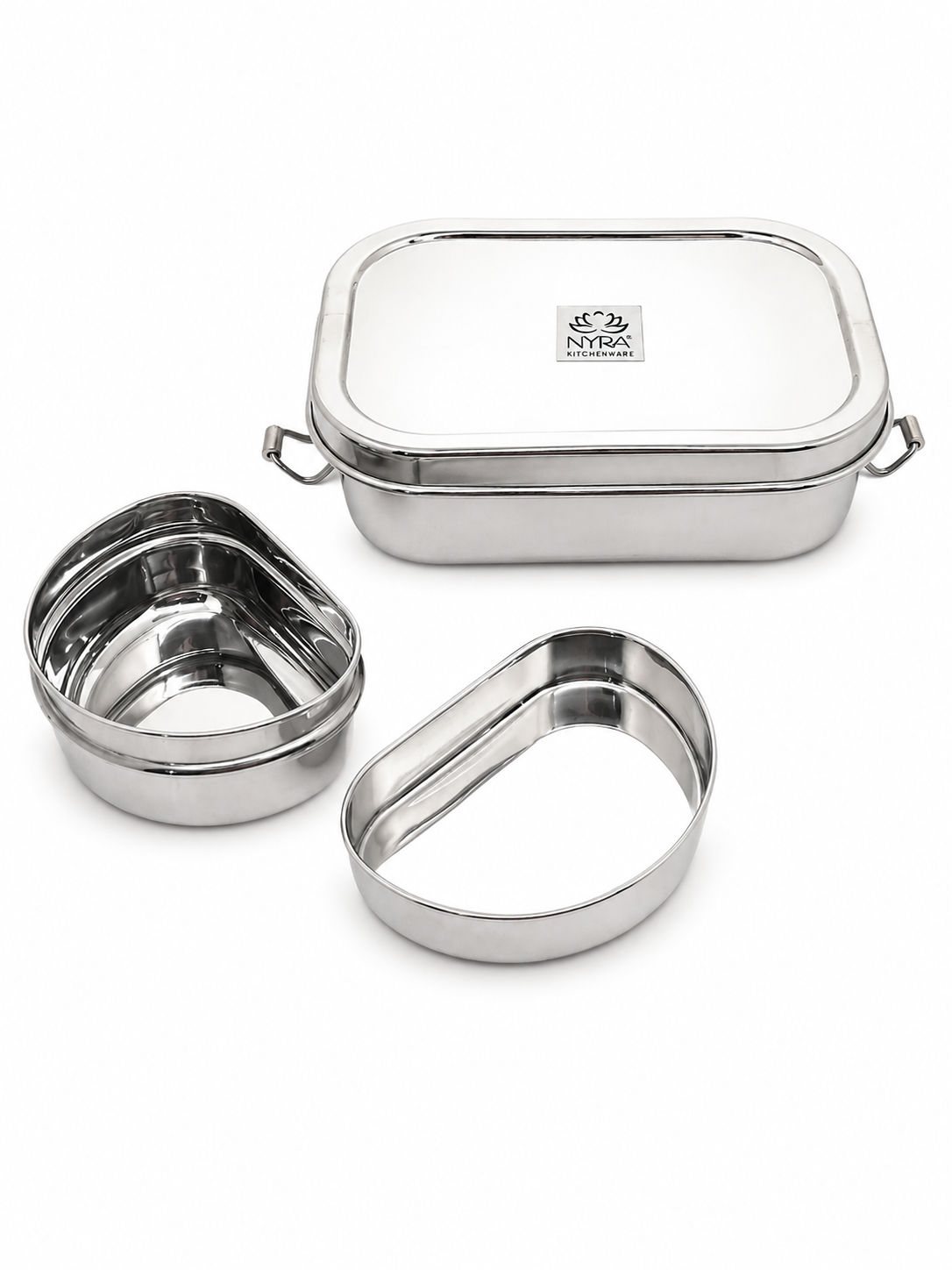 Stainless Steel Rectangular Lunch Box | Leak-Proof Tiffin with Inner Container & Locking Clip