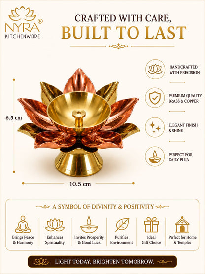 Brass Lotus Kamal Diya | Premium Handmade Akhand Oil Lamp - Pooja Brass Diya Stand