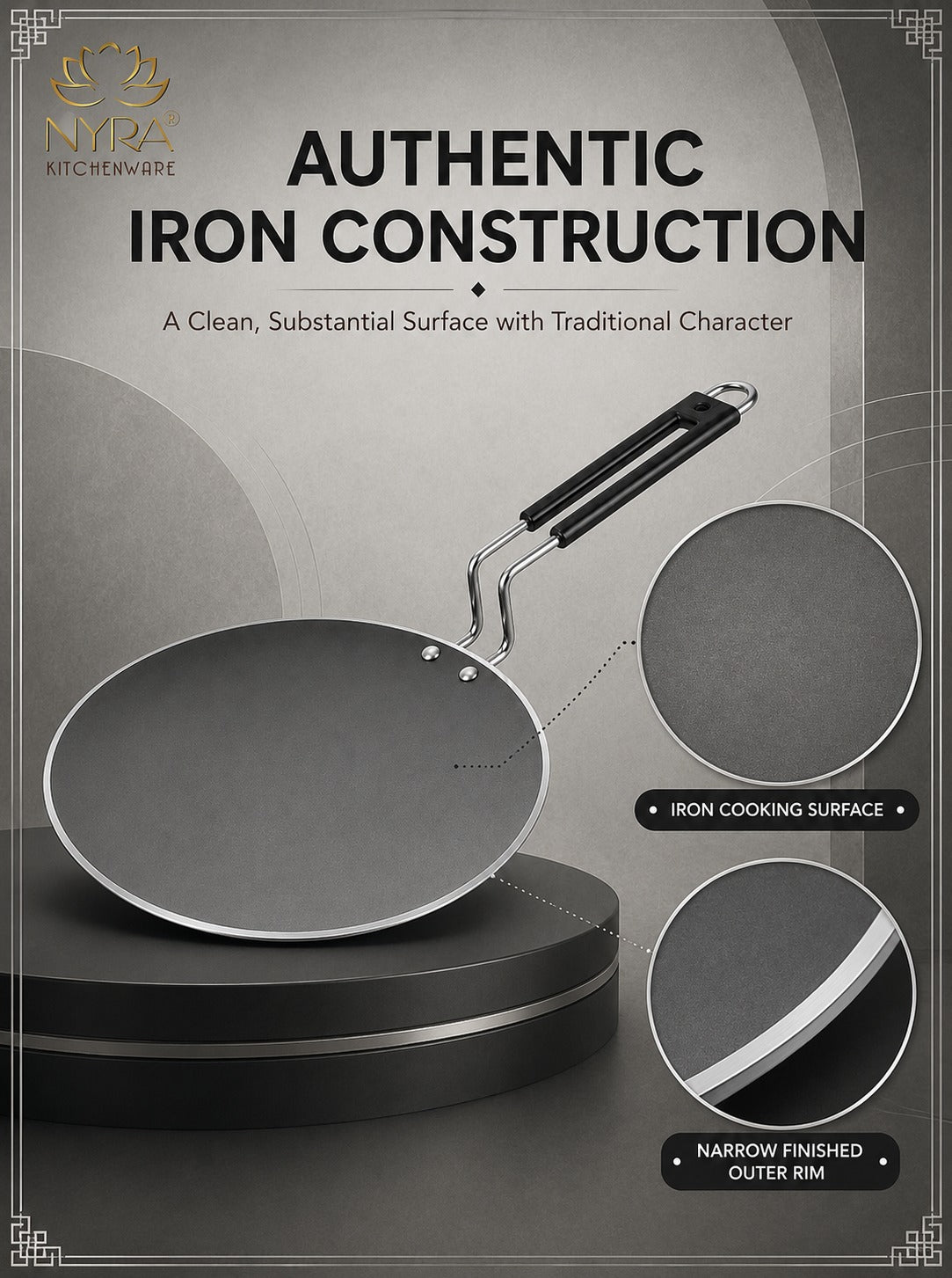 Iron Griddle/Tawa with Durable PVC Handle - Heavy-Duty Flat Pan Cookware