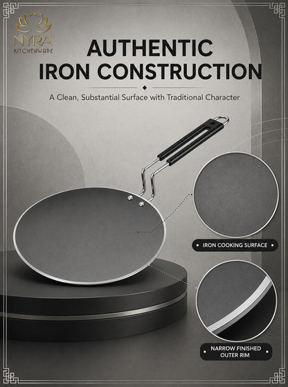 Iron Griddle/Tawa with Durable PVC Handle - Heavy-Duty Flat Pan Cookware