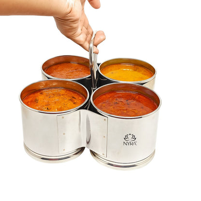 Stainless Steel Chougadha | Chaumukha Vegetable Holder with Handle – Premium 2, 3, 4 Container