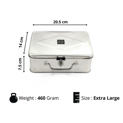 Nyra Stainless Steel Rectangular Cash Box - Manual Locker - Jewelry Box - Secure Storage for Home, Office, Retail Shop, and More - Available in 5 Sizes