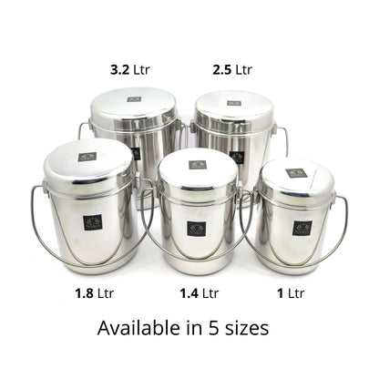 Stainless Steel Milk Pot with Lid (Dolchi/Barni) – Glossy finish, Rust-Proof & Flat Bottom Storage Container
