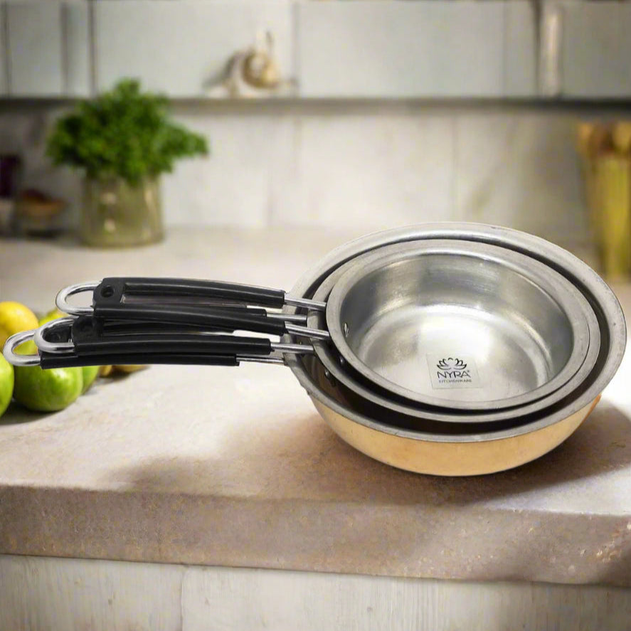 Brass Kalai Frypan with Sturdy double-handle Design | Peetal Cookware with Tin Coating Inside |