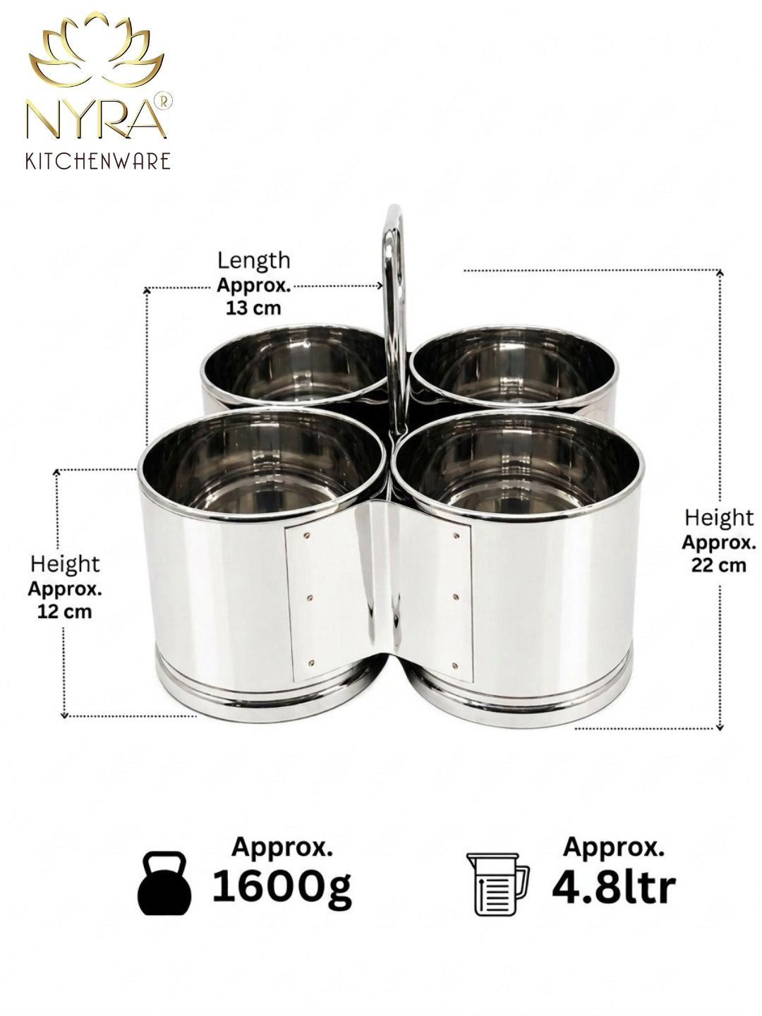 Stainless Steel Chougadha | Chaumukha Vegetable Holder with Handle – Premium 2, 3, 4 Container