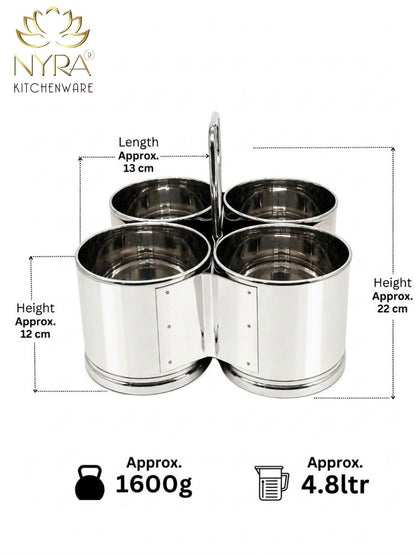 Stainless Steel Chougadha | Chaumukha Vegetable Holder with Handle – Premium 2, 3, 4 Container