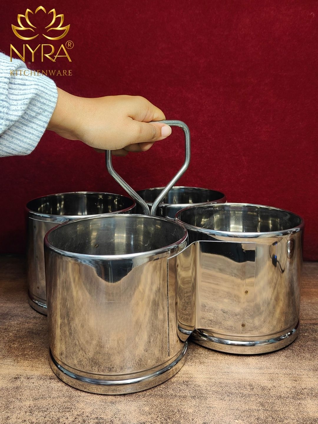 Stainless Steel Chougadha | Chaumukha Vegetable Holder with Handle – Premium 2, 3, 4 Container