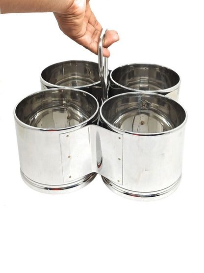 Stainless Steel Chougadha | Chaumukha Vegetable Holder with Handle – Premium 2, 3, 4 Container