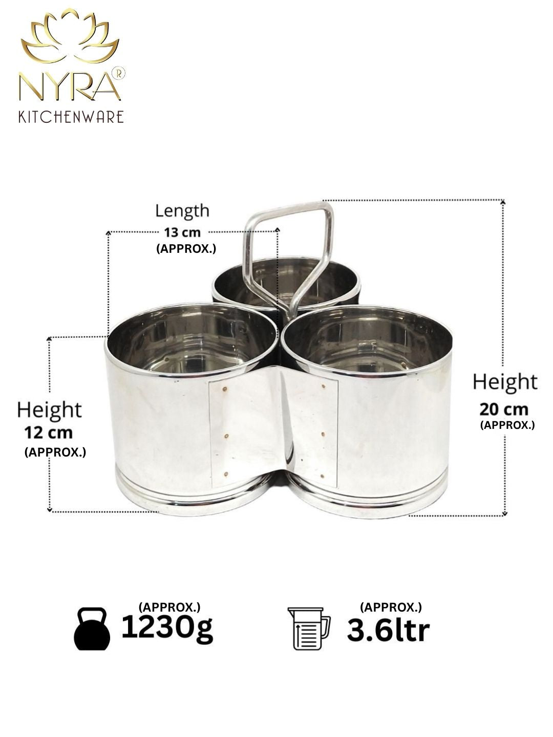 Stainless Steel Chougadha | Chaumukha Vegetable Holder with Handle – Premium 2, 3, 4 Container