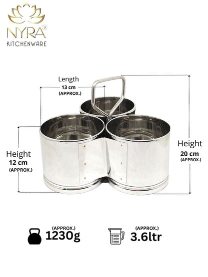 Stainless Steel Chougadha | Chaumukha Vegetable Holder with Handle – Premium 2, 3, 4 Container