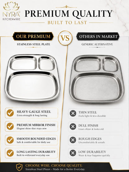Stainless Steel Three Sectioned Plates | 3 in 1 Compartment Dinner Plate