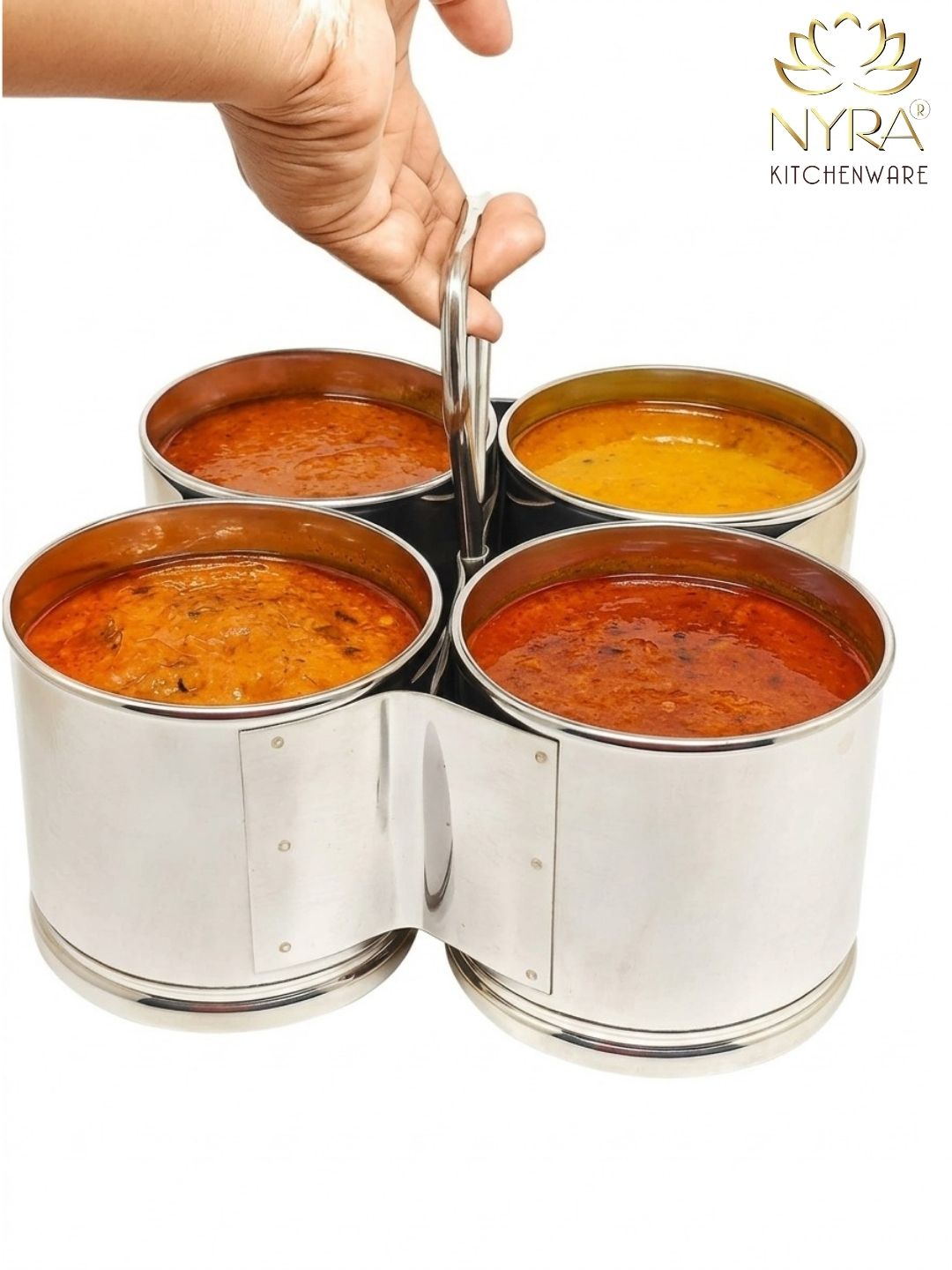 Stainless Steel Chougadha | Chaumukha Vegetable Holder with Handle – Premium 2, 3, 4 Container
