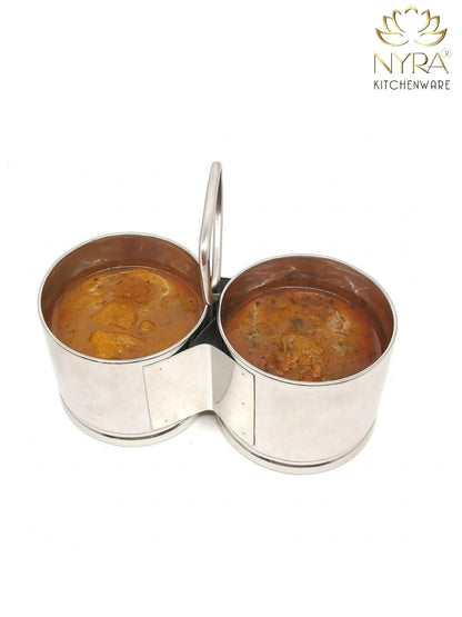 Stainless Steel Chougadha | Chaumukha Vegetable Holder with Handle – Premium 2, 3, 4 Container
