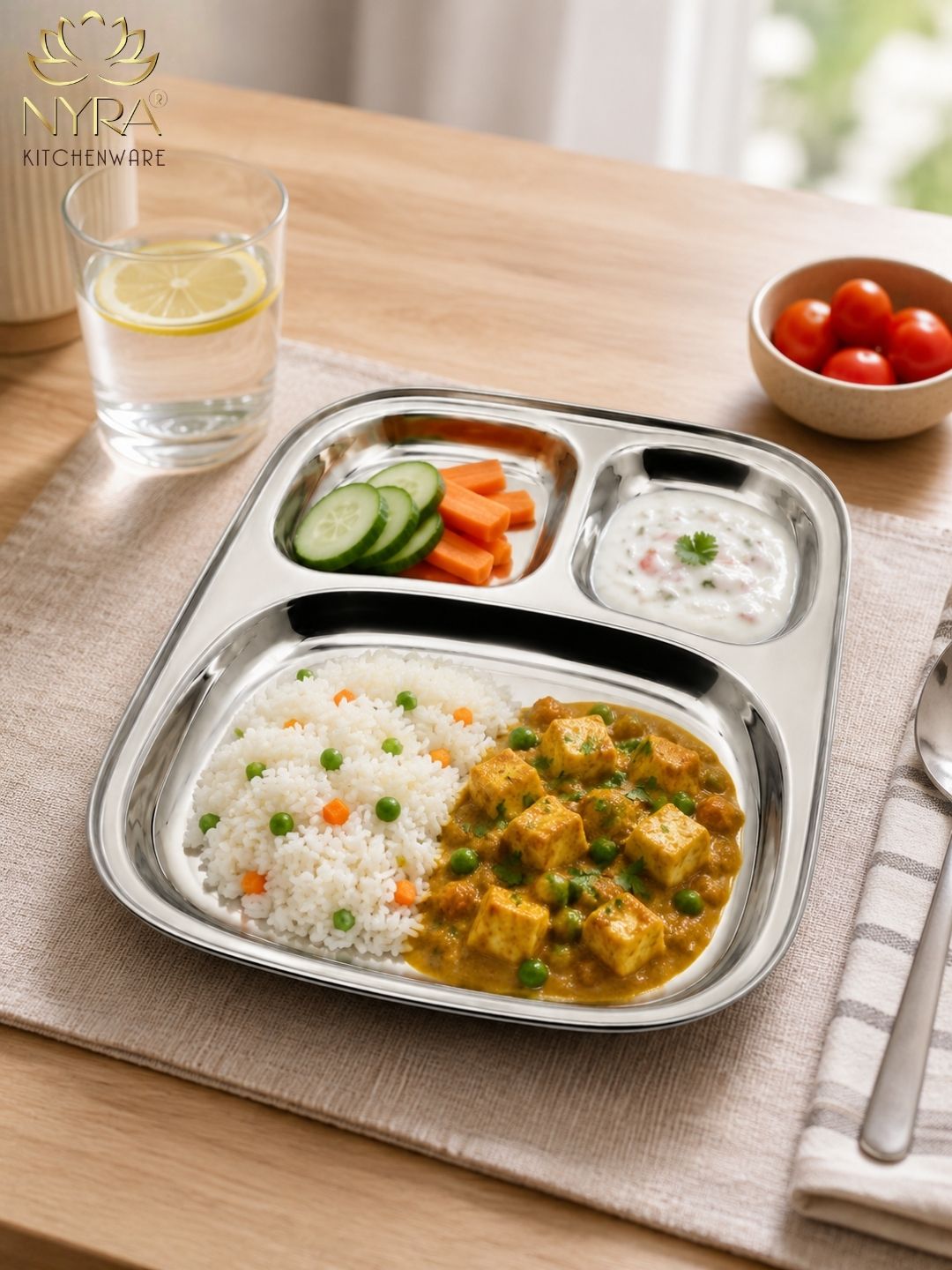 Stainless Steel Three Sectioned Plates | 3 in 1 Compartment Dinner Plate