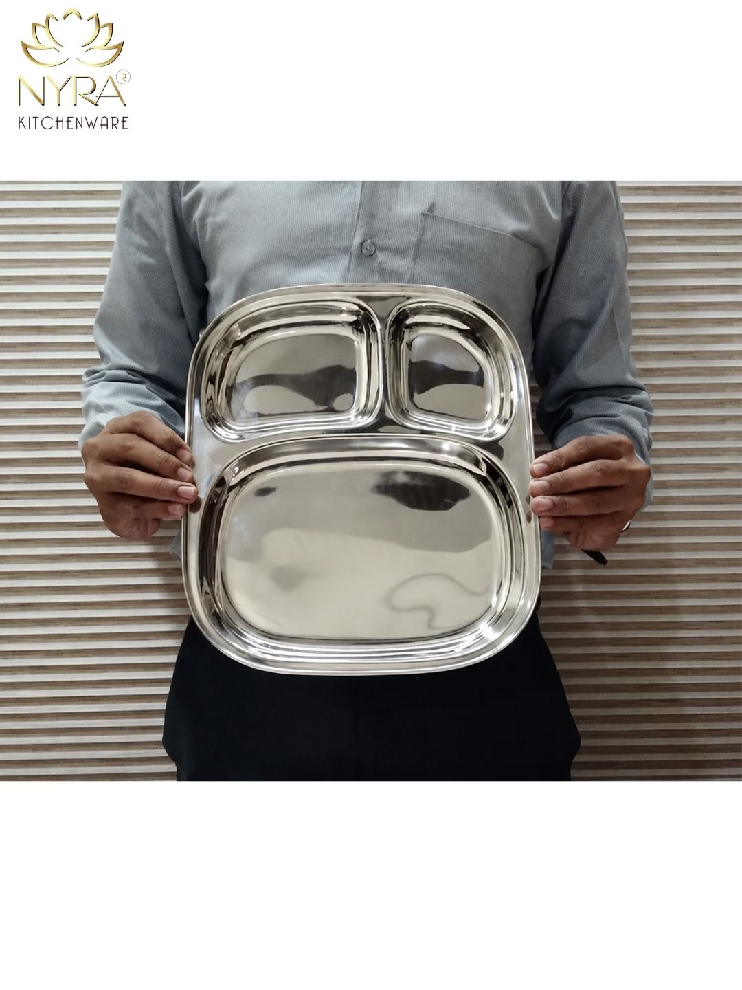 Stainless Steel Three Sectioned Plates | 3 in 1 Compartment Dinner Plate