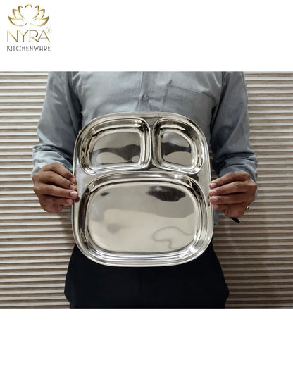 Stainless Steel Three Sectioned Plates | 3 in 1 Compartment Dinner Plate