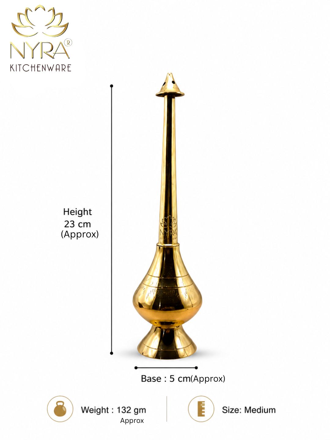Brass/Peetal Sprinkler Bottle for Ganga Jal, Rose water and Perfume for Traditional Rituals